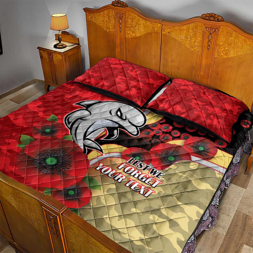 Redcliffe Dolphins ANZAC Personalised Quilt Bed Set Lest We Forget Poppy Camo
