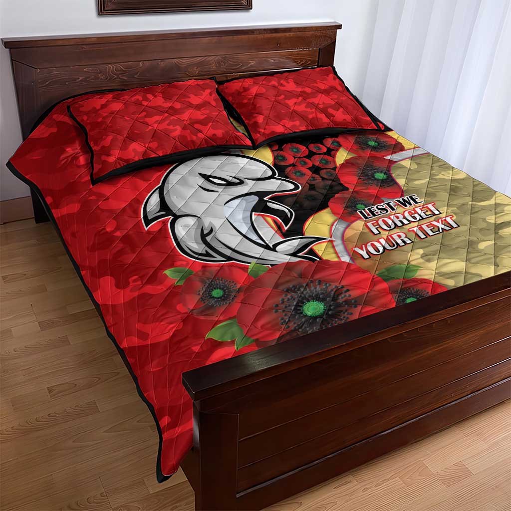 Redcliffe Dolphins ANZAC Personalised Quilt Bed Set Lest We Forget Poppy Camo