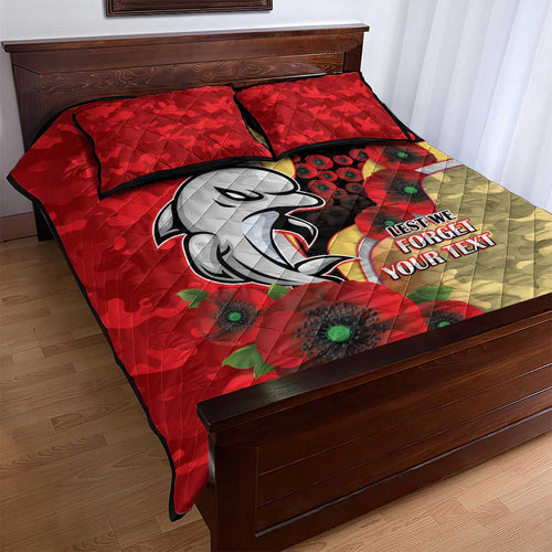 Redcliffe Dolphins ANZAC Personalised Quilt Bed Set Lest We Forget Poppy Camo