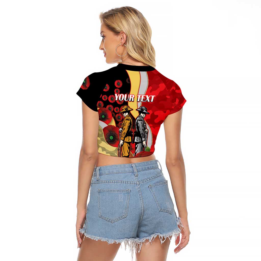 Redcliffe Dolphins ANZAC Personalised Raglan Cropped T Shirt Lest We Forget Poppy Camo