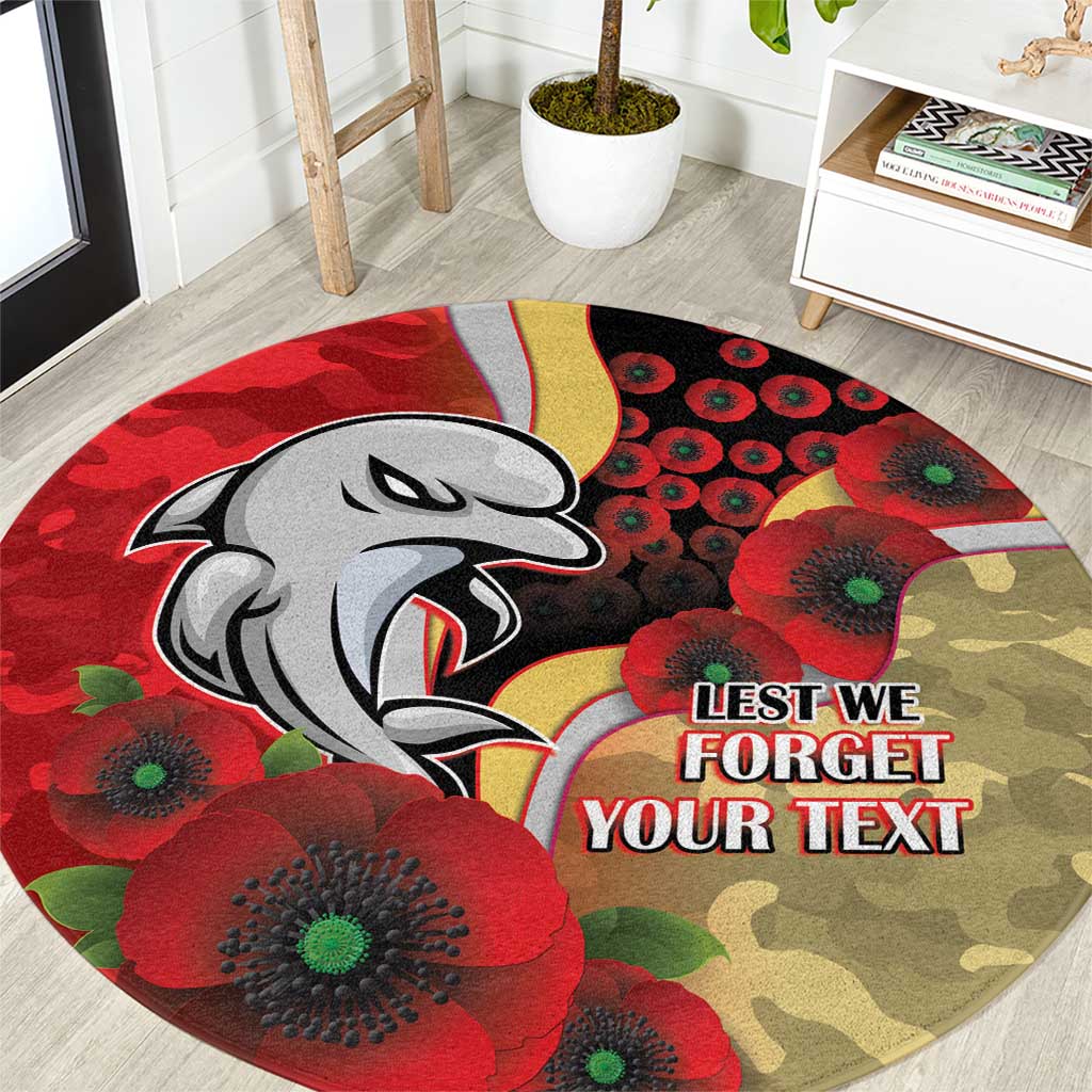 Redcliffe Dolphins ANZAC Personalised Round Carpet Lest We Forget Poppy Camo