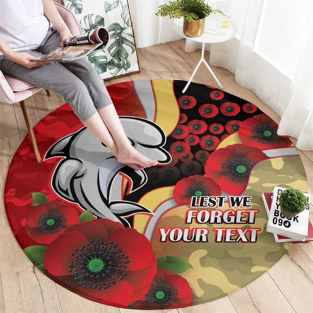 Redcliffe Dolphins ANZAC Personalised Round Carpet Lest We Forget Poppy Camo