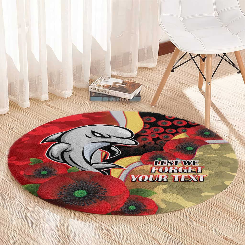 Redcliffe Dolphins ANZAC Personalised Round Carpet Lest We Forget Poppy Camo