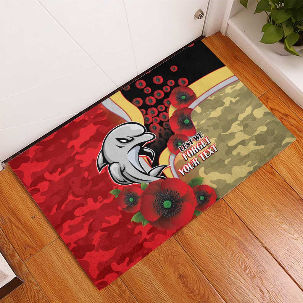 Redcliffe Dolphins ANZAC Personalised Rubber Doormat Lest We Forget Poppy Camo