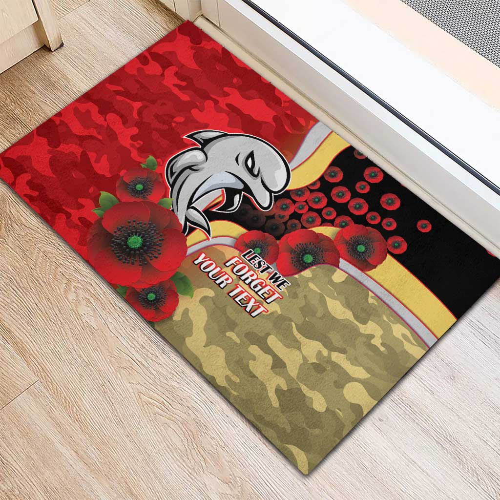 Redcliffe Dolphins ANZAC Personalised Rubber Doormat Lest We Forget Poppy Camo