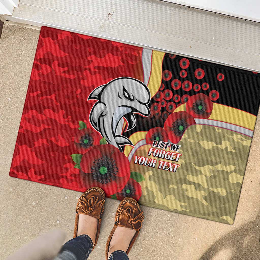 Redcliffe Dolphins ANZAC Personalised Rubber Doormat Lest We Forget Poppy Camo