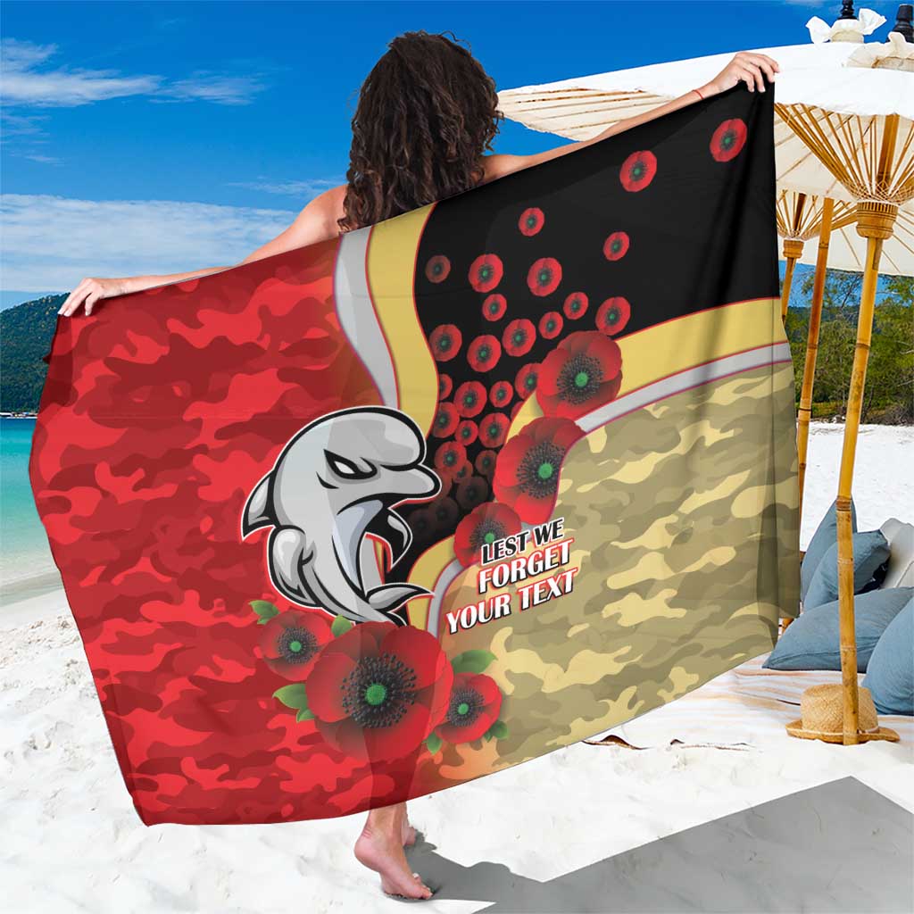 Redcliffe Dolphins ANZAC Personalised Sarong Lest We Forget Poppy Camo