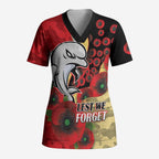 Redcliffe Dolphins ANZAC Personalised Scrub Top Lest We Forget Poppy Camo