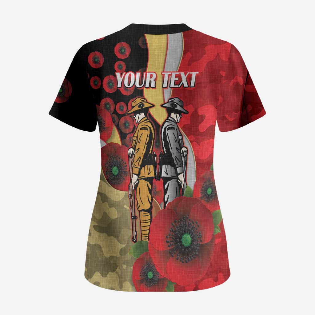 Redcliffe Dolphins ANZAC Personalised Scrub Top Lest We Forget Poppy Camo