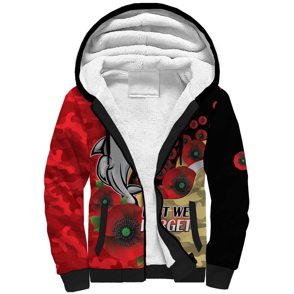 Redcliffe Dolphins ANZAC Personalised Sherpa Hoodie Lest We Forget Poppy Camo