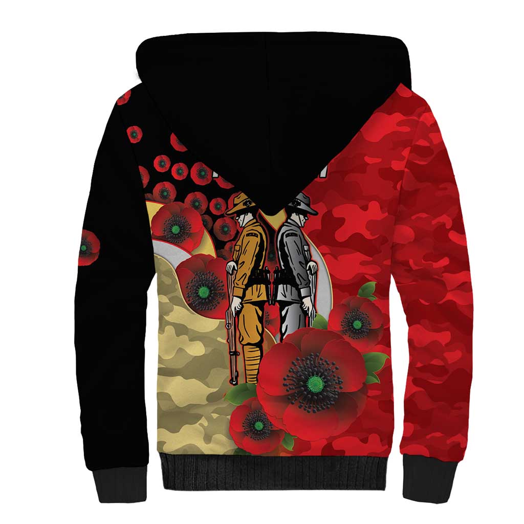 Redcliffe Dolphins ANZAC Personalised Sherpa Hoodie Lest We Forget Poppy Camo