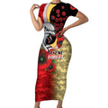 Redcliffe Dolphins ANZAC Personalised Short Sleeve Bodycon Dress Lest We Forget Poppy Camo