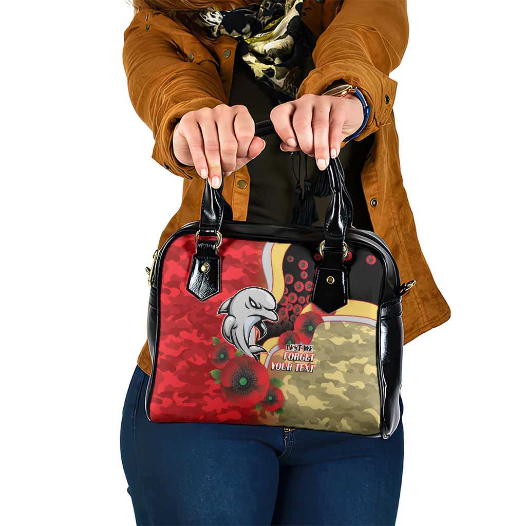 Redcliffe Dolphins ANZAC Personalised Shoulder Handbag Lest We Forget Poppy Camo