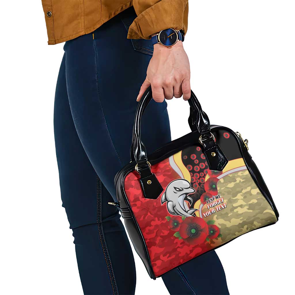 Redcliffe Dolphins ANZAC Personalised Shoulder Handbag Lest We Forget Poppy Camo