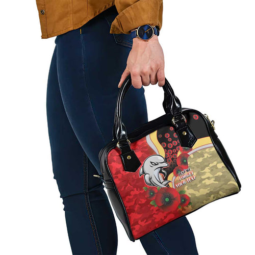 Redcliffe Dolphins ANZAC Personalised Shoulder Handbag Lest We Forget Poppy Camo