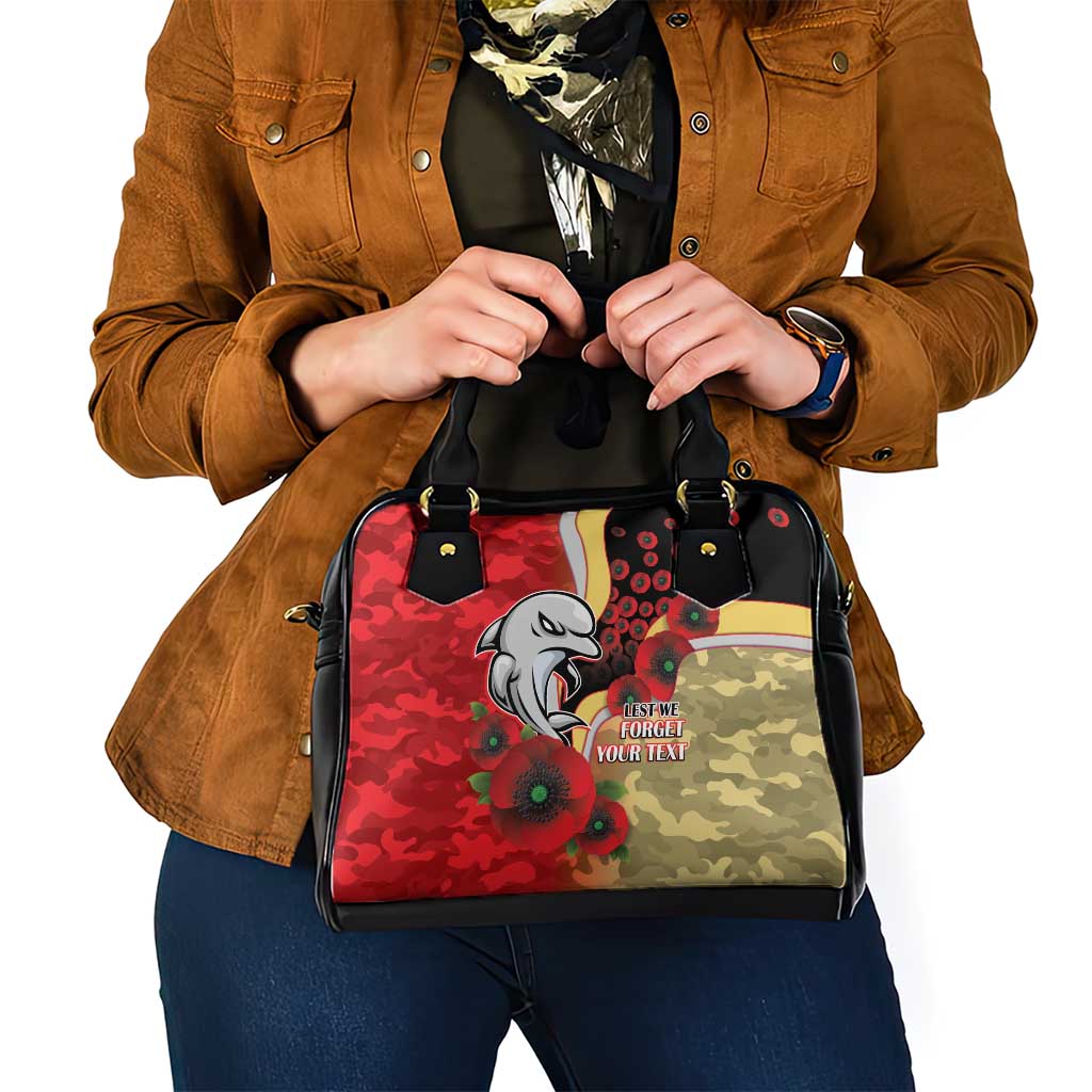 Redcliffe Dolphins ANZAC Personalised Shoulder Handbag Lest We Forget Poppy Camo