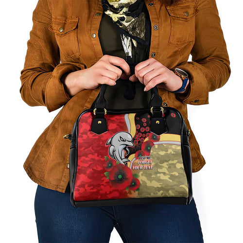 Redcliffe Dolphins ANZAC Personalised Shoulder Handbag Lest We Forget Poppy Camo