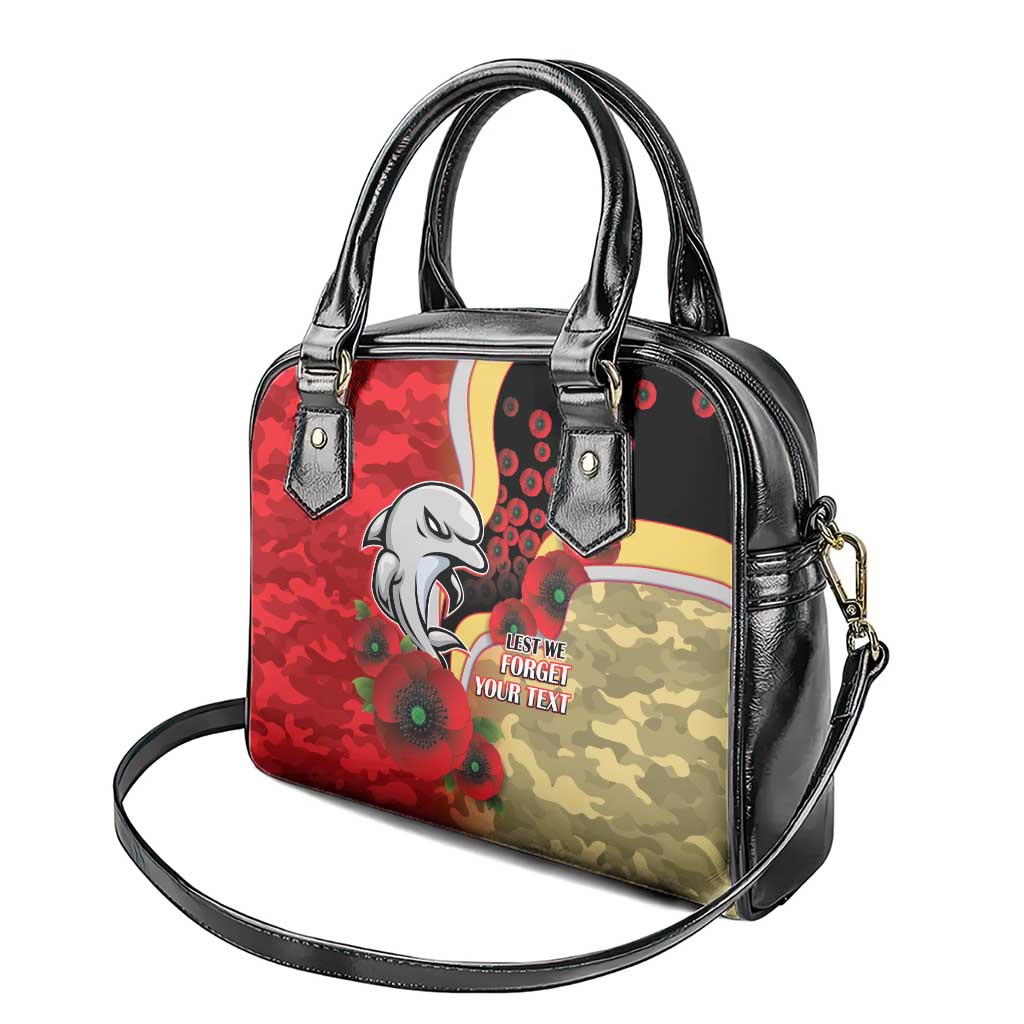 Redcliffe Dolphins ANZAC Personalised Shoulder Handbag Lest We Forget Poppy Camo