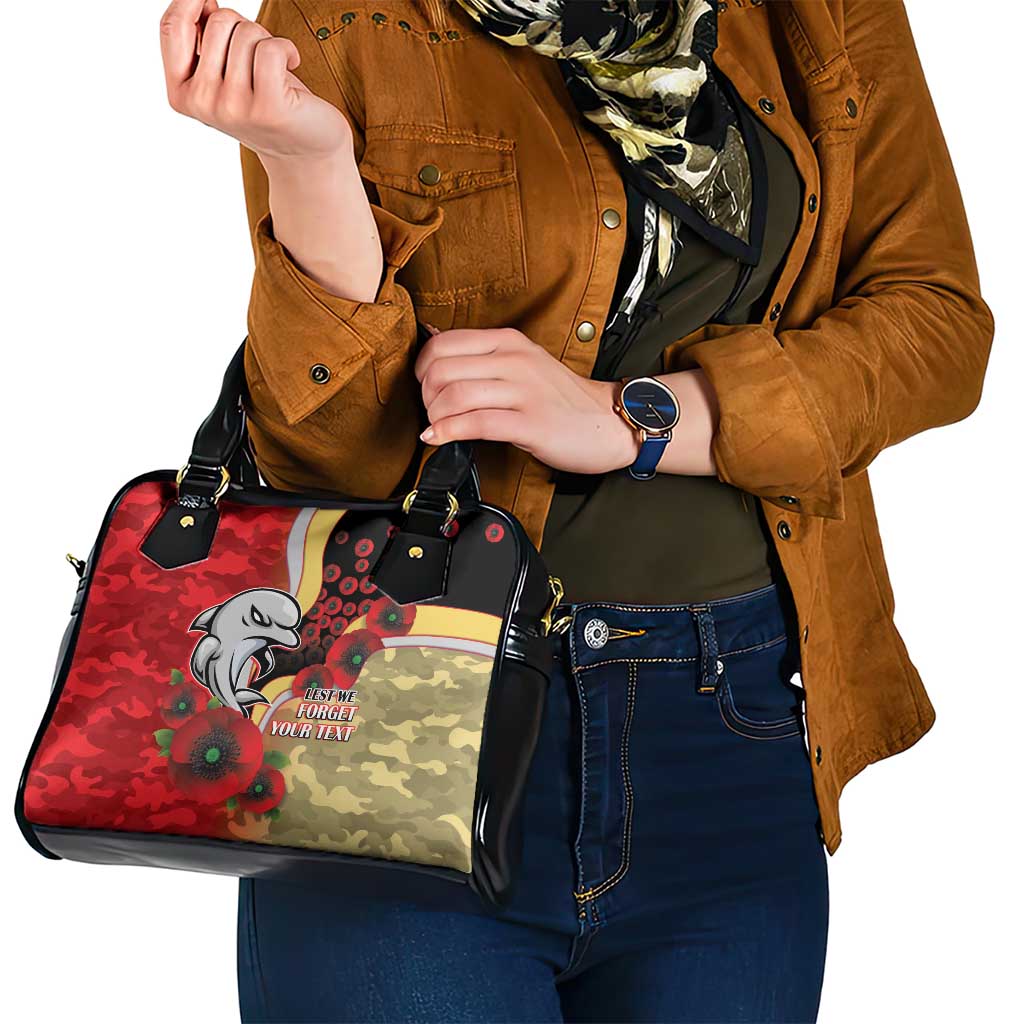 Redcliffe Dolphins ANZAC Personalised Shoulder Handbag Lest We Forget Poppy Camo