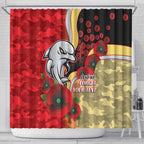 Redcliffe Dolphins ANZAC Personalised Shower Curtain Lest We Forget Poppy Camo