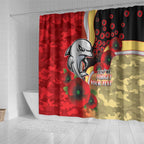Redcliffe Dolphins ANZAC Personalised Shower Curtain Lest We Forget Poppy Camo