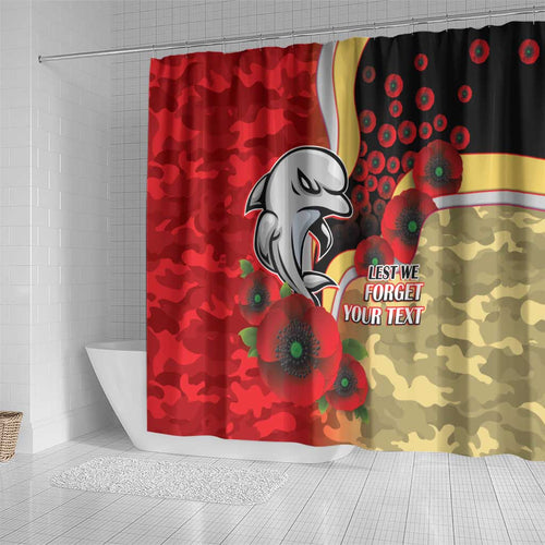 Redcliffe Dolphins ANZAC Personalised Shower Curtain Lest We Forget Poppy Camo