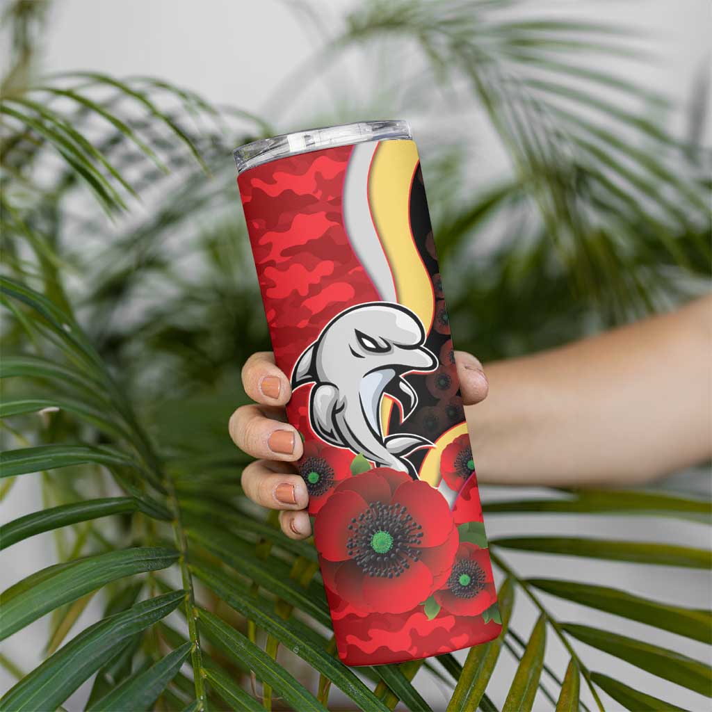 Redcliffe Dolphins ANZAC Personalised Skinny Tumbler Lest We Forget Poppy Camo
