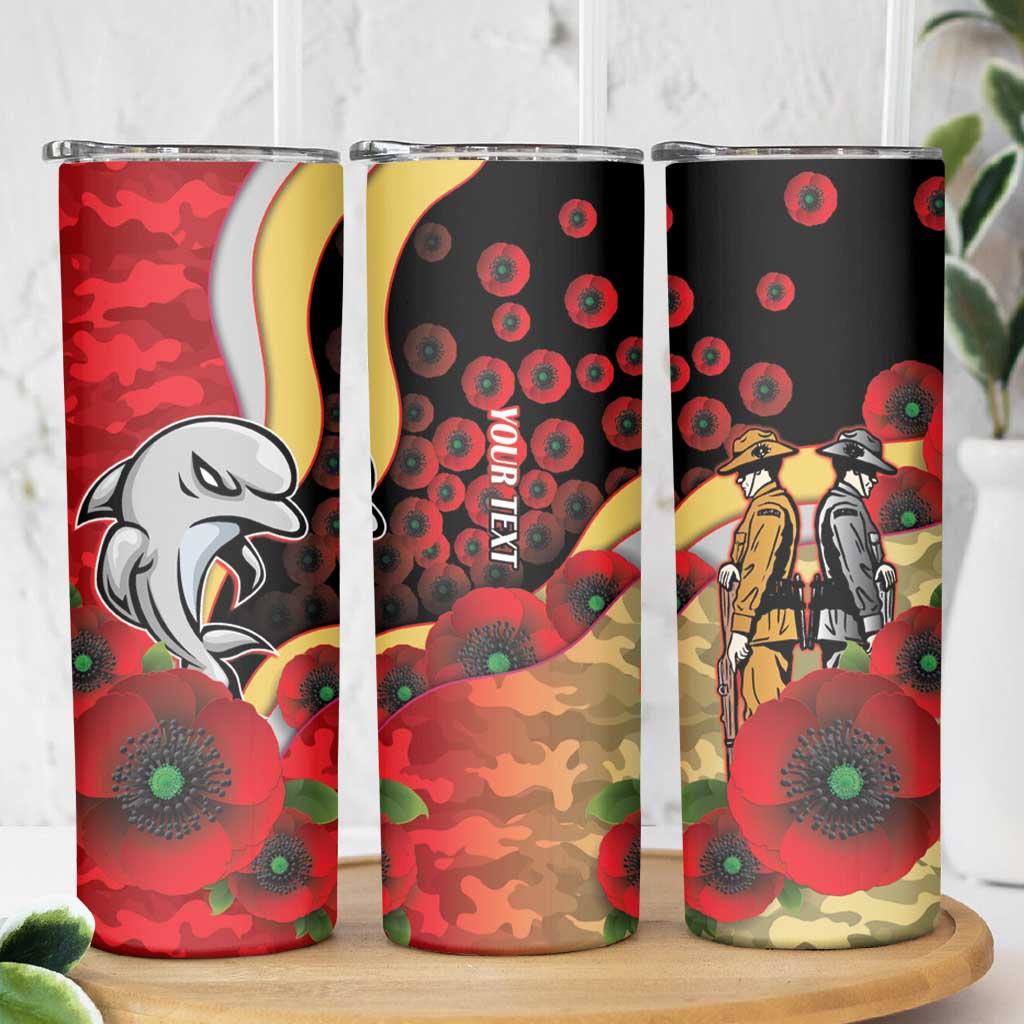 Redcliffe Dolphins ANZAC Personalised Skinny Tumbler Lest We Forget Poppy Camo
