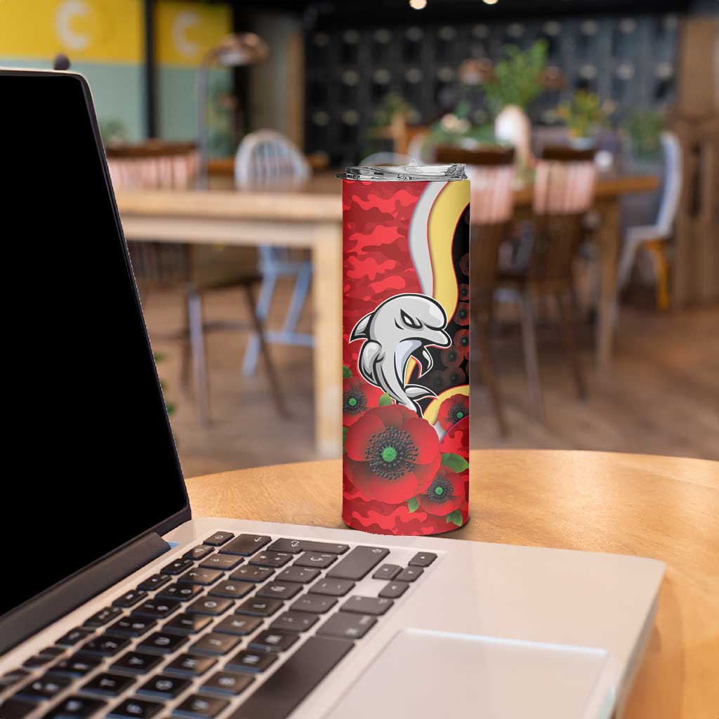 Redcliffe Dolphins ANZAC Personalised Skinny Tumbler Lest We Forget Poppy Camo