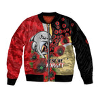 Redcliffe Dolphins ANZAC Personalised Sleeve Zip Bomber Jacket Lest We Forget Poppy Camo