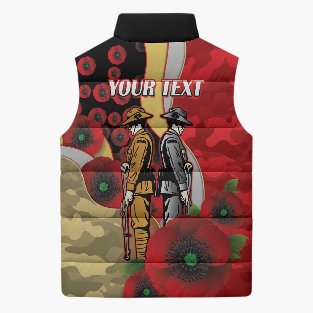 Redcliffe Dolphins ANZAC Personalised Sleeveless Puffer Jacket Lest We Forget Poppy Camo