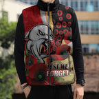 Redcliffe Dolphins ANZAC Personalised Sleeveless Puffer Jacket Lest We Forget Poppy Camo
