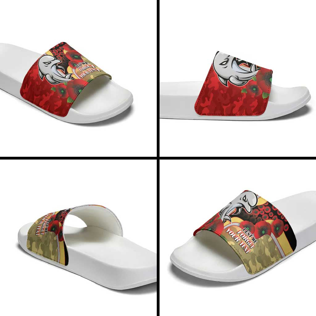 Redcliffe Dolphins ANZAC Personalised Slide Sandals Lest We Forget Poppy Camo