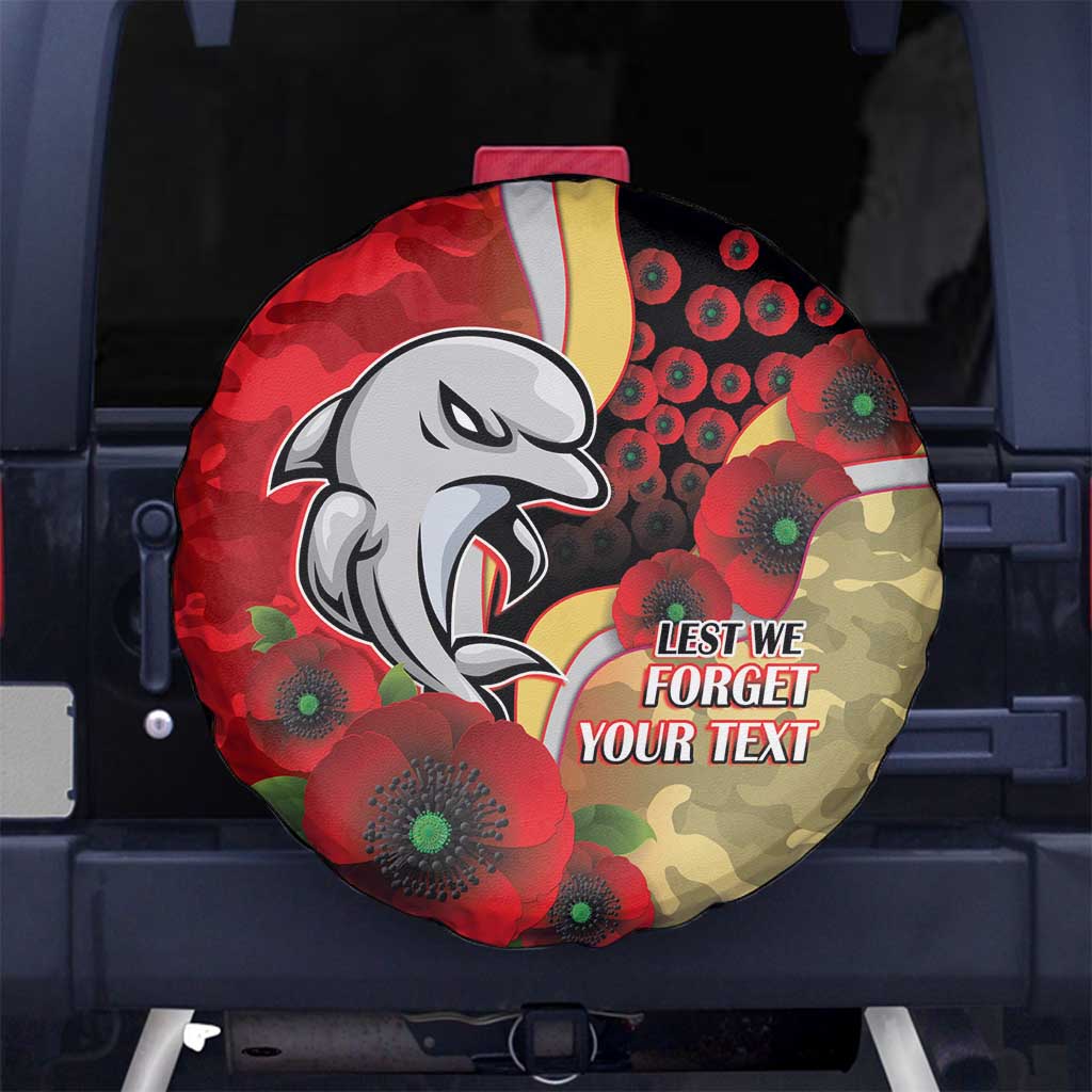 Redcliffe Dolphins ANZAC Personalised Spare Tire Cover Lest We Forget Poppy Camo