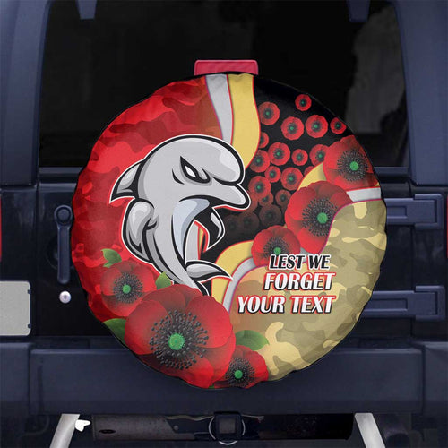 Redcliffe Dolphins ANZAC Personalised Spare Tire Cover Lest We Forget Poppy Camo