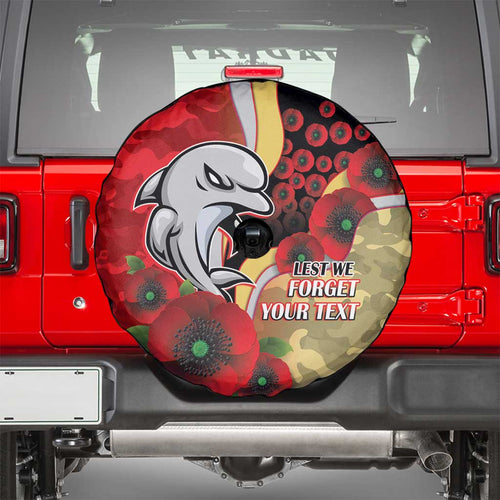 Redcliffe Dolphins ANZAC Personalised Spare Tire Cover Lest We Forget Poppy Camo