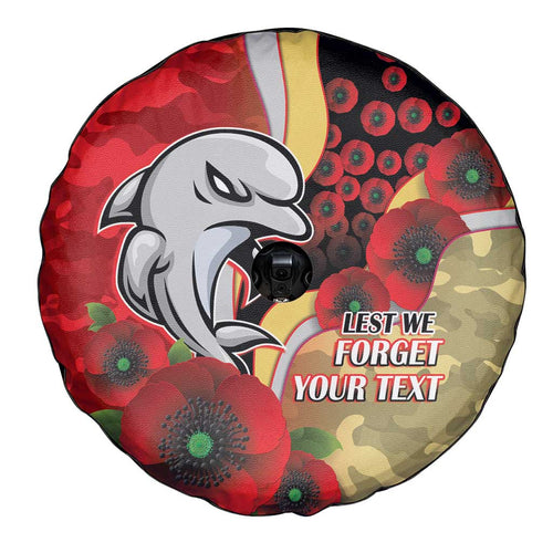Redcliffe Dolphins ANZAC Personalised Spare Tire Cover Lest We Forget Poppy Camo