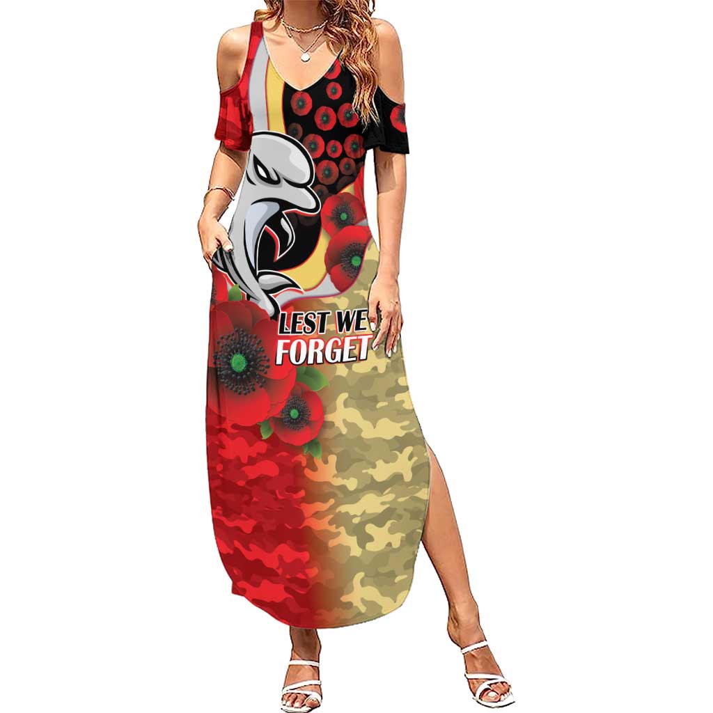 Redcliffe Dolphins ANZAC Personalised Summer Maxi Dress Lest We Forget Poppy Camo