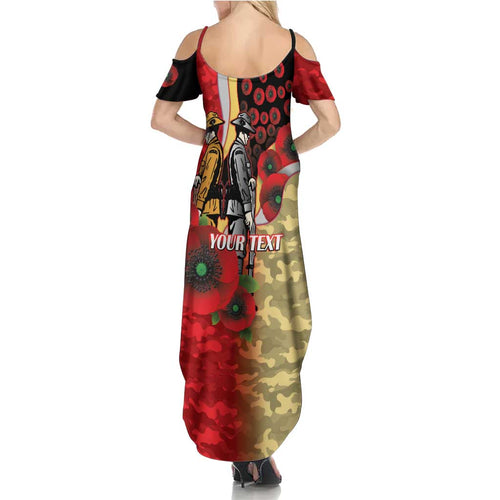 Redcliffe Dolphins ANZAC Personalised Summer Maxi Dress Lest We Forget Poppy Camo