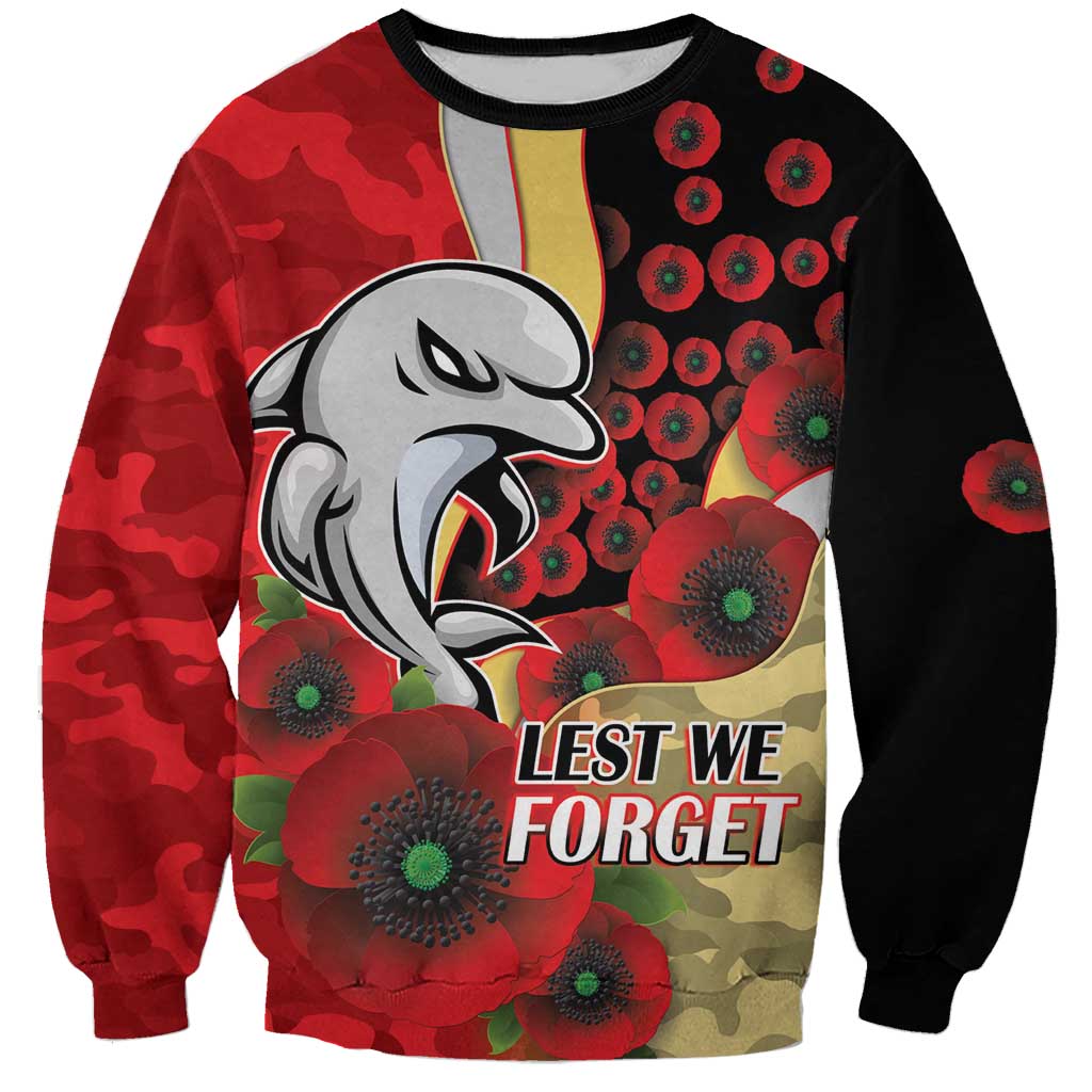 Redcliffe Dolphins ANZAC Personalised Sweatshirt Lest We Forget Poppy Camo