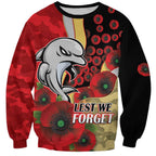 Redcliffe Dolphins ANZAC Personalised Sweatshirt Lest We Forget Poppy Camo