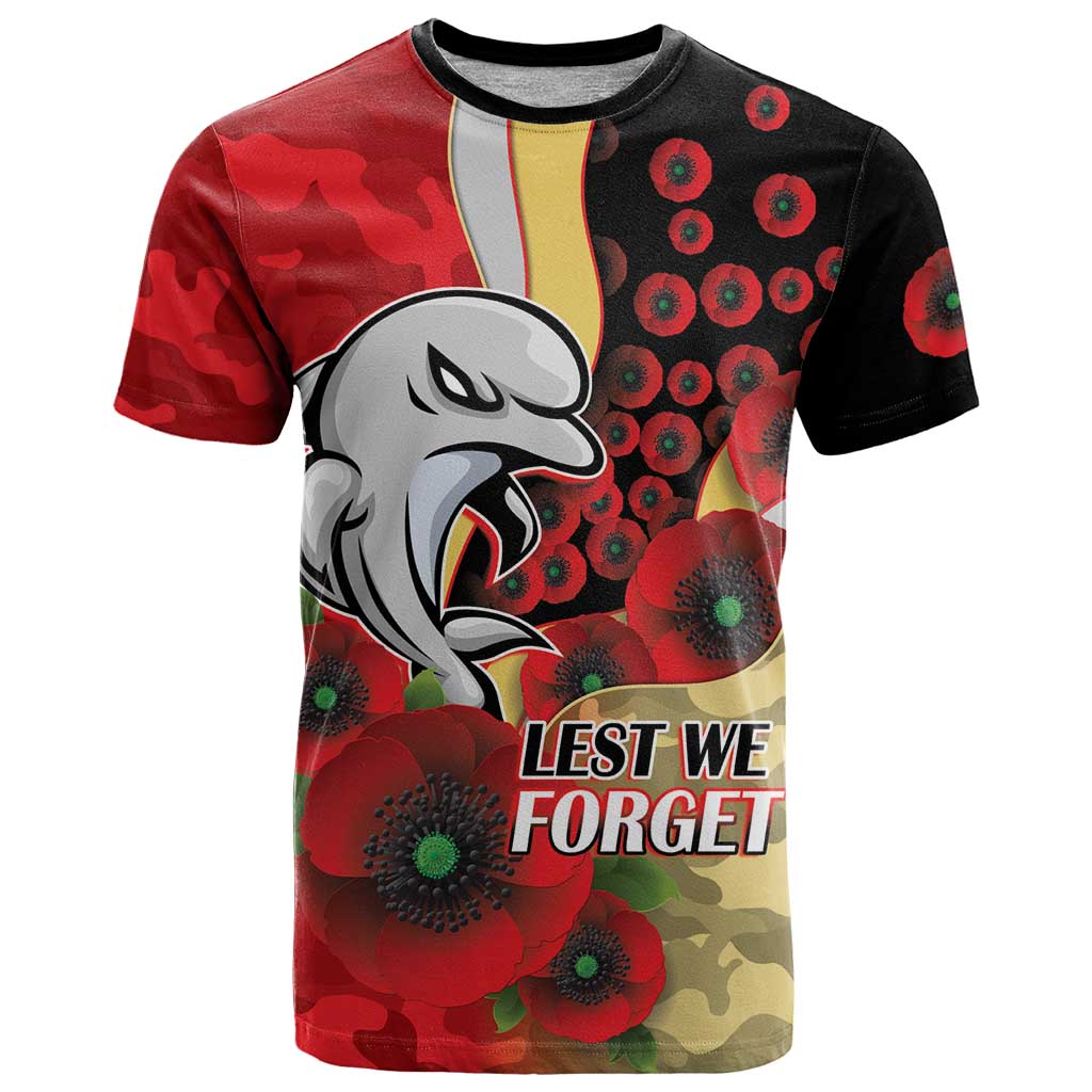 Redcliffe Dolphins ANZAC Personalised T Shirt Lest We Forget Poppy Camo