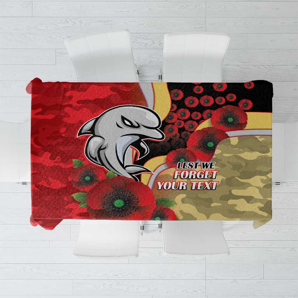 Redcliffe Dolphins ANZAC Personalised Tablecloth Lest We Forget Poppy Camo