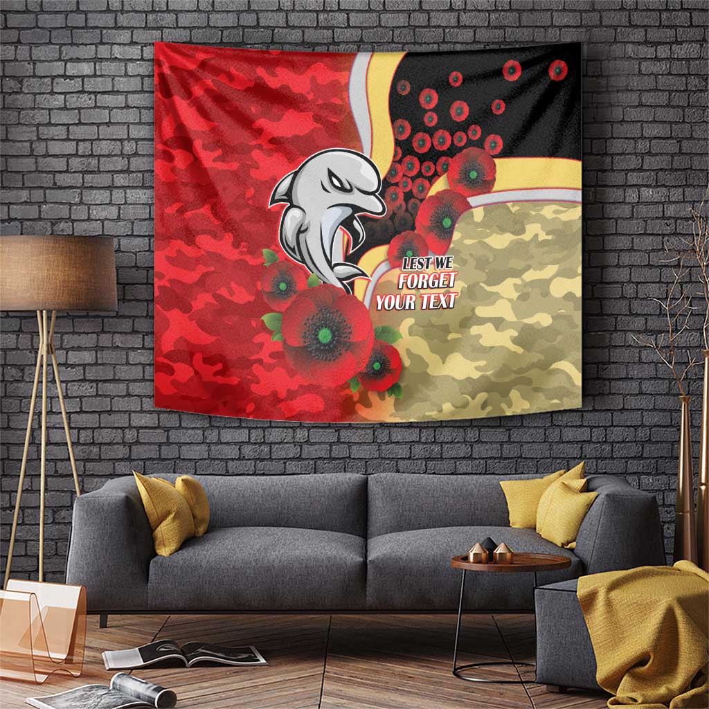 Redcliffe Dolphins ANZAC Personalised Tapestry Lest We Forget Poppy Camo