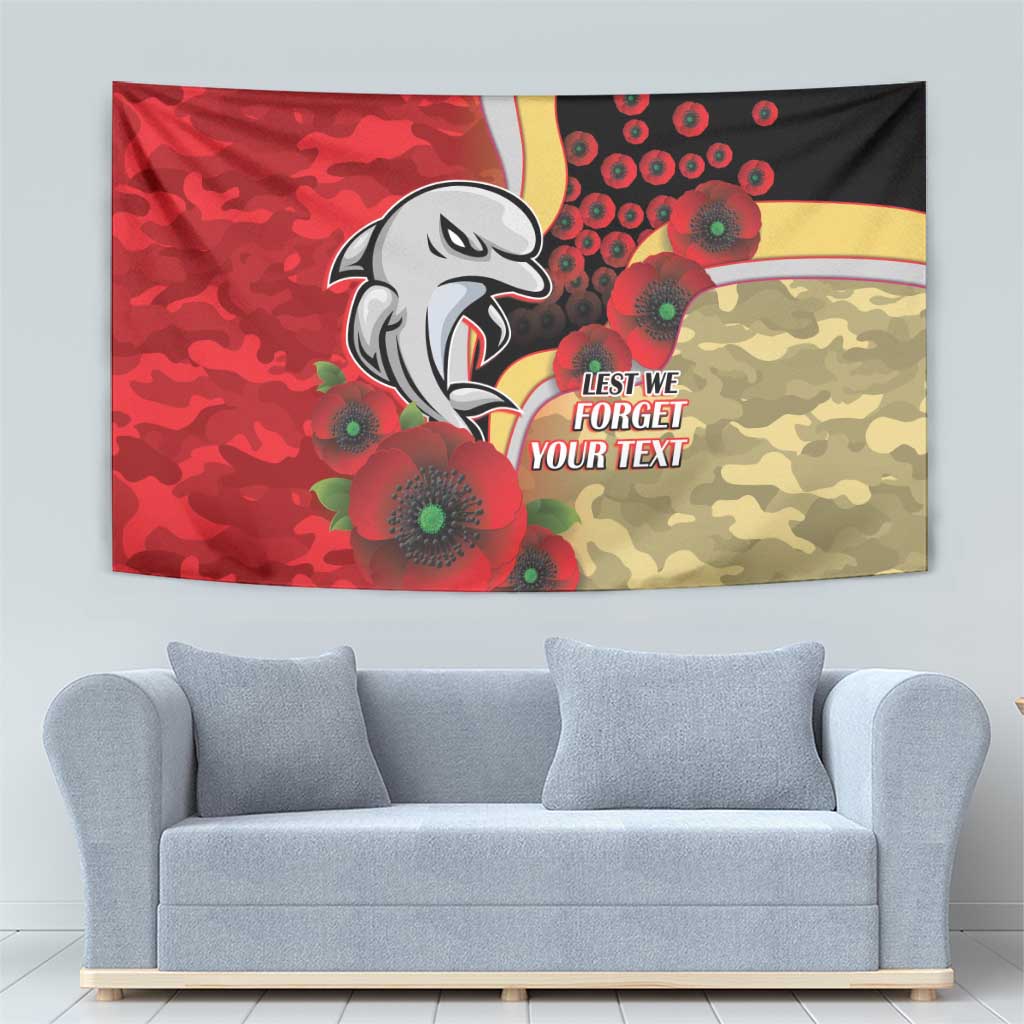Redcliffe Dolphins ANZAC Personalised Tapestry Lest We Forget Poppy Camo