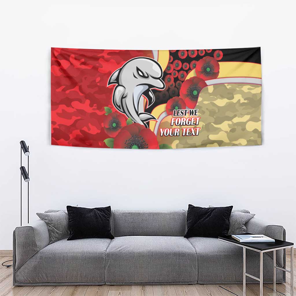 Redcliffe Dolphins ANZAC Personalised Tapestry Lest We Forget Poppy Camo