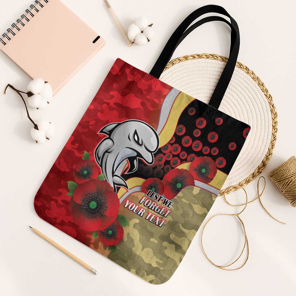Redcliffe Dolphins ANZAC Personalised Tote Bag Lest We Forget Poppy Camo
