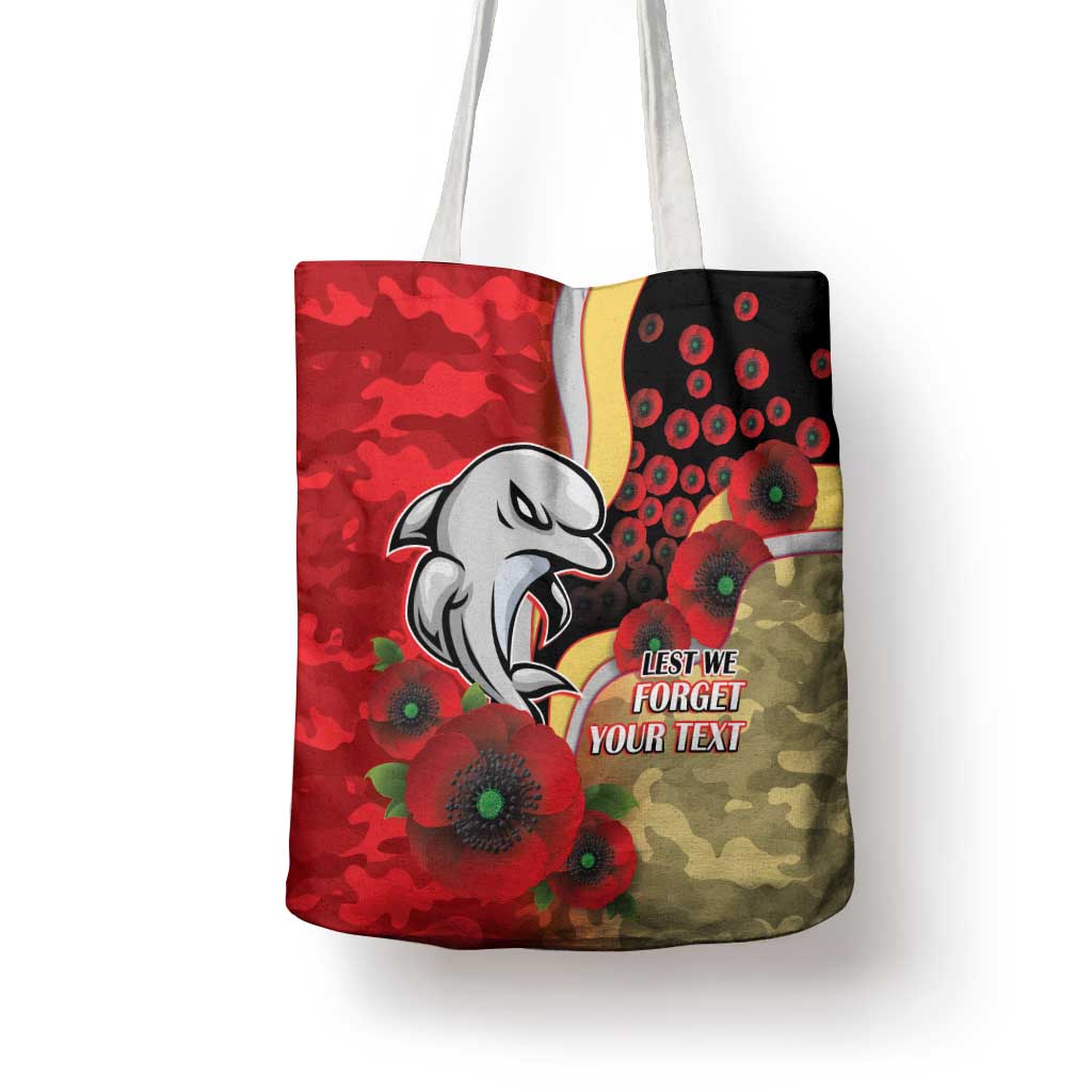 Redcliffe Dolphins ANZAC Personalised Tote Bag Lest We Forget Poppy Camo