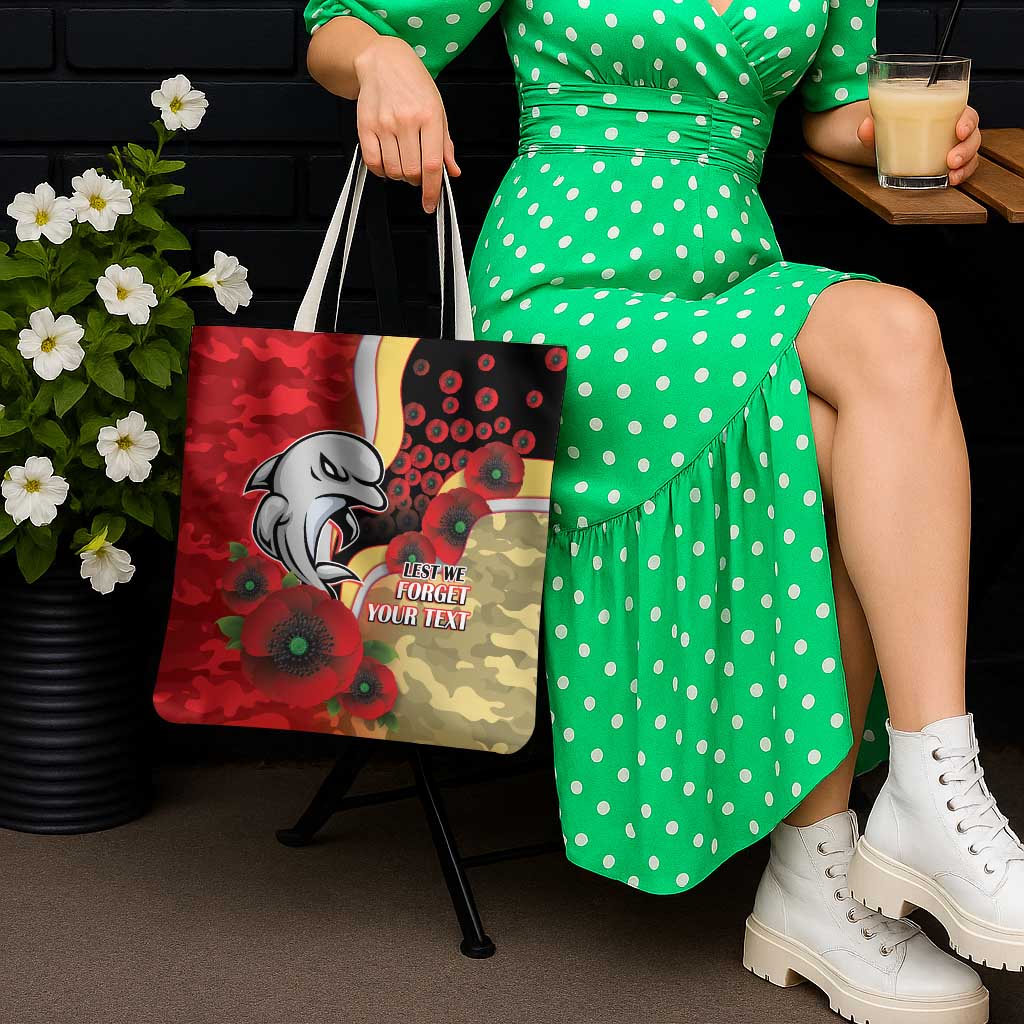 Redcliffe Dolphins ANZAC Personalised Tote Bag Lest We Forget Poppy Camo