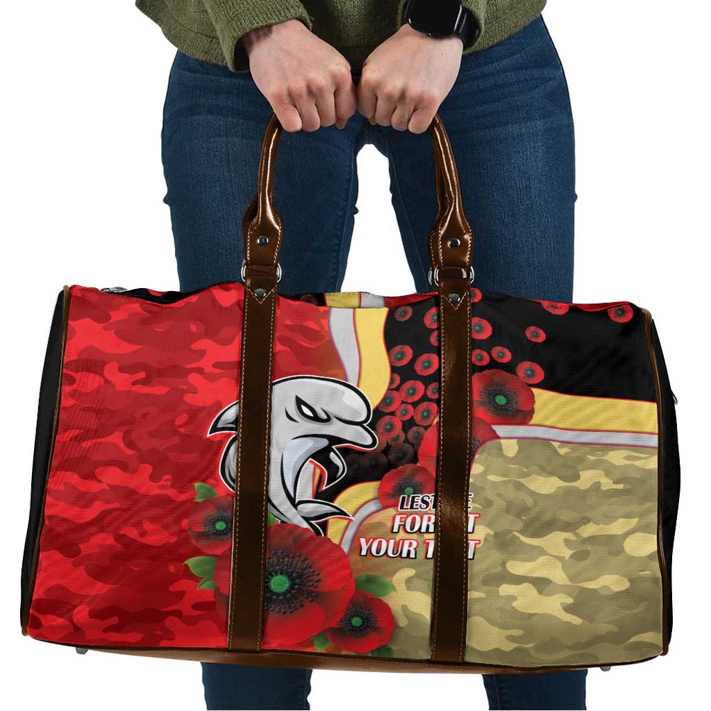 Redcliffe Dolphins ANZAC Personalised Travel Bag Lest We Forget Poppy Camo
